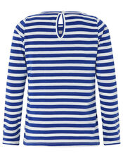 Sequin Heart Strawberry Striped T-Shirt, Blue (BLUE), large