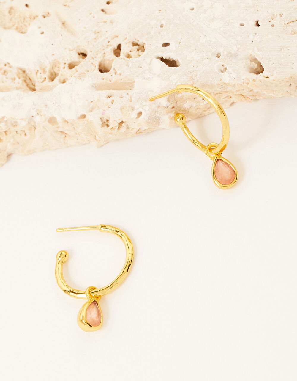 Gold-Plated Stone Charm Hoops, , large