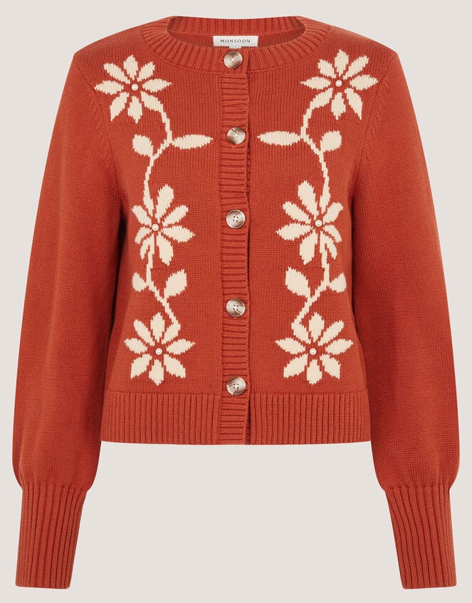 Fiona Floral Embroidered Cardigan, Orange (RUST), large