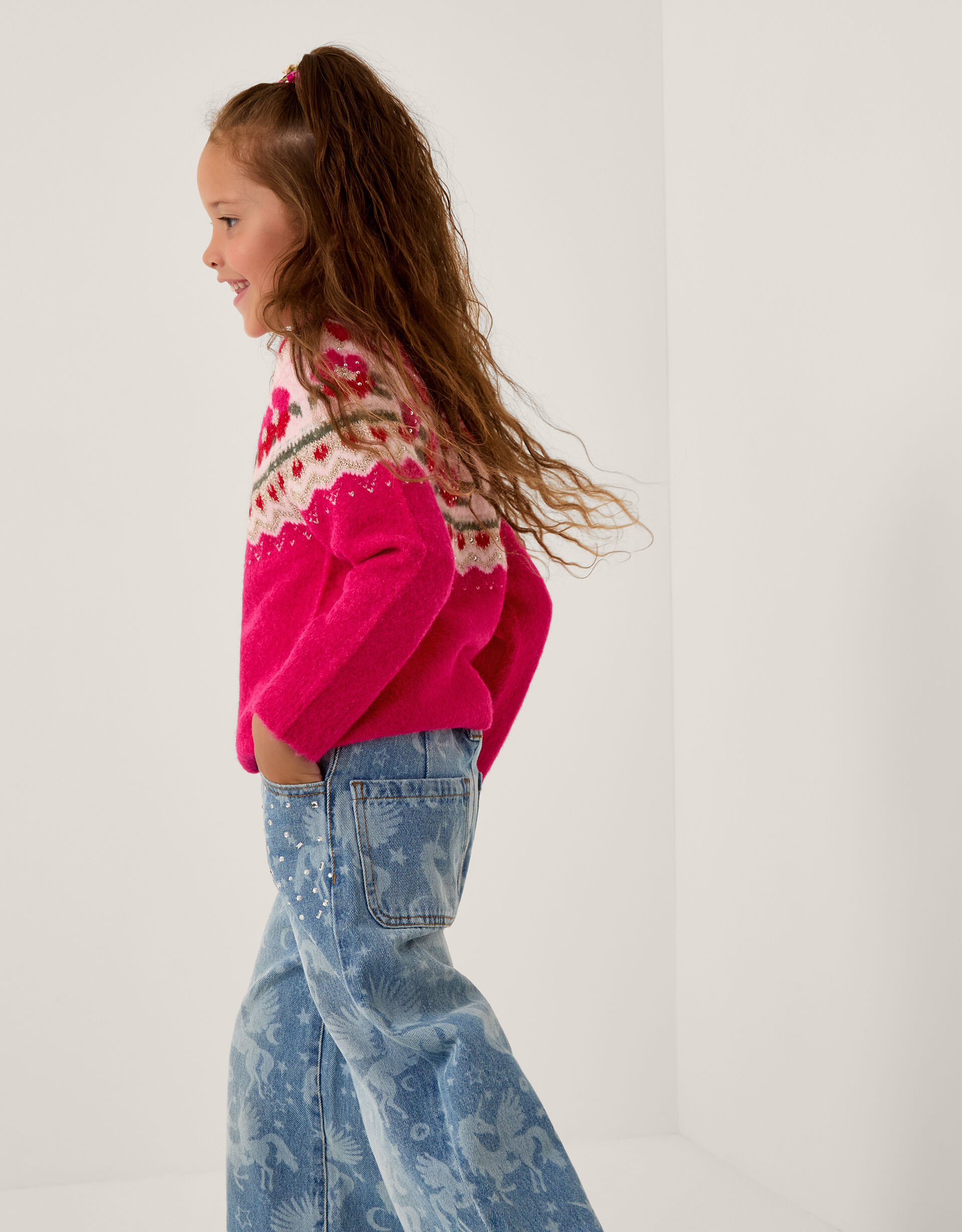 Rhinestone Floral Fair Isle Jumper Pink