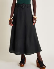 Olive Belted Midi Skirt, Black (BLACK), large