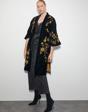 Kendra Embroidered Floral Velvet Kimono, Black (BLACK), large