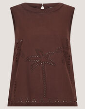 Eden Palm Cutwork Tank Top, Brown (BROWN), large