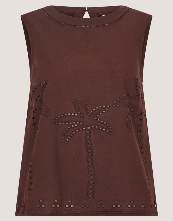 Eden Palm Cutwork Tank Top, Brown (BROWN), large