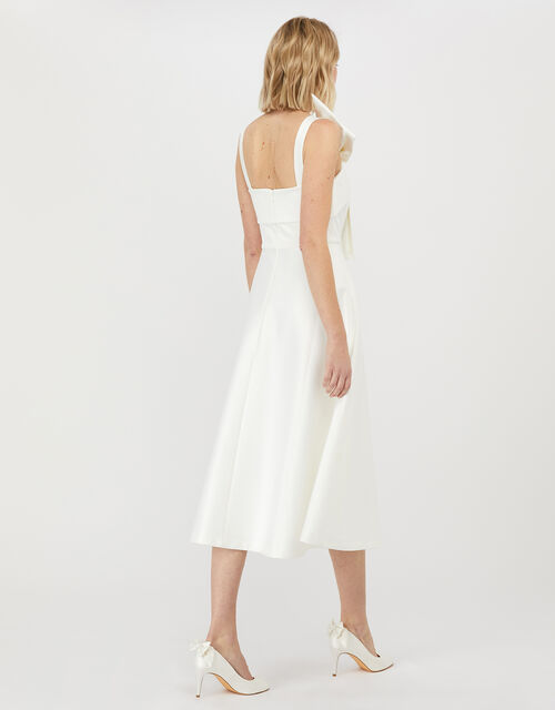 Carrie Bow Satin Midi Bridal Dress, Ivory (IVORY), large