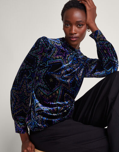Serenity Velvet Blouse, Black (BLACK), large