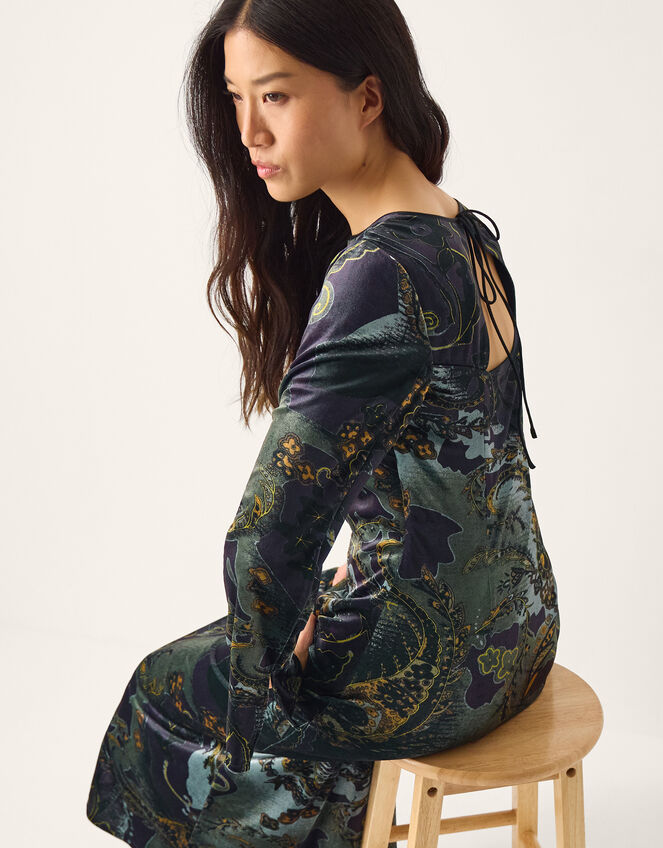 Delta Print Velvet Jersey Midi Dress, Black (BLACK), large