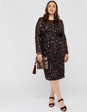 Megan Sequin Midi Dress, Black (BLACK), large
