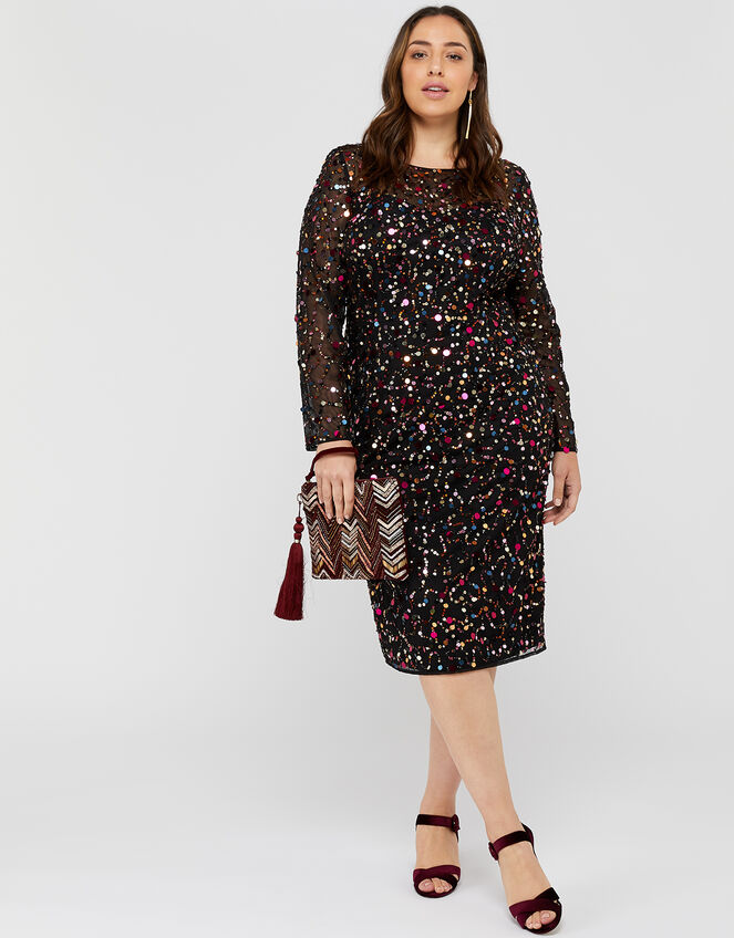 Megan Sequin Midi Dress, Black (BLACK), large