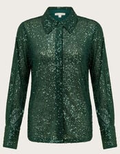Shonda Sheer Sequin Shirt, Green (GREEN), large