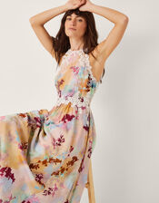 Mia Floral Embroidered Halter Midi Dress, Multi (MULTI), large