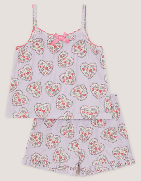 Heart Print Pointelle Short Pyjama Set, Purple (LILAC), large