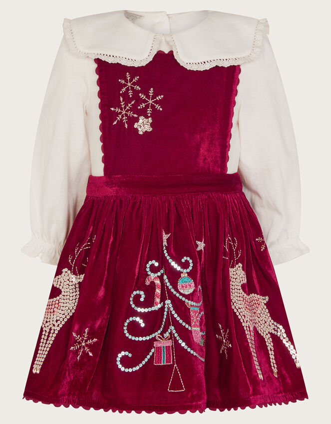 Baby Velvet Christmas Pinafore Dress, Red (BURGUNDY), large