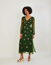 Vanessa Star Sequin Midi Dress, Green (GREEN), large