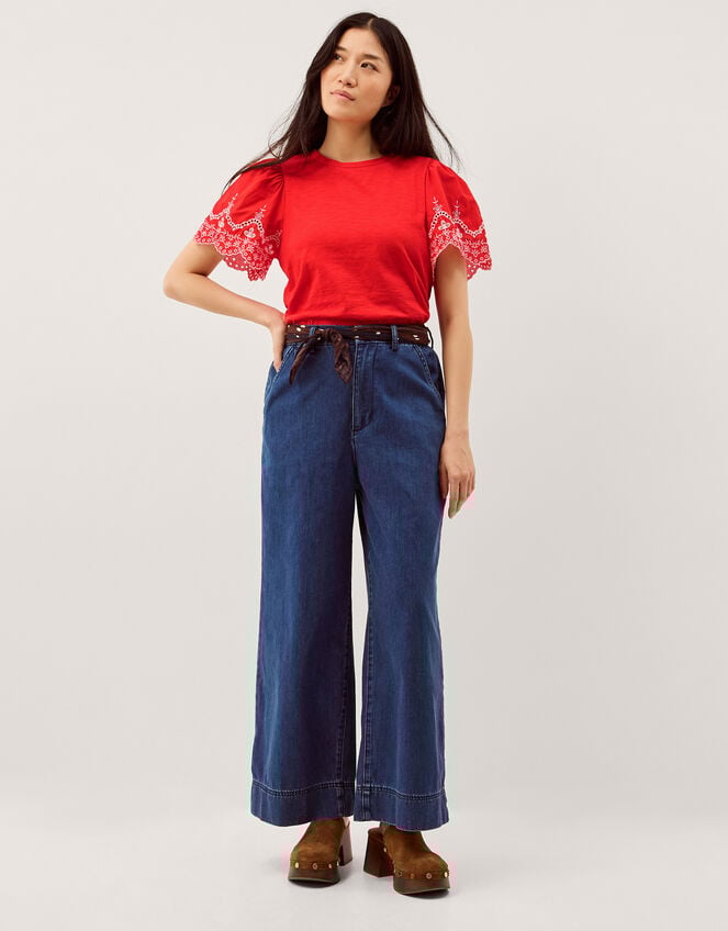 Bree Broderie Sleeve Jersey T-Shirt, Red (RED), large