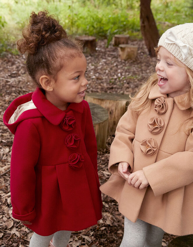 Baby Corsage Hooded Swing Coat, Red (RED), large