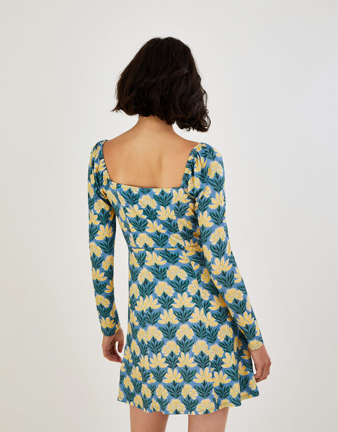 Heritage Floral Square Neck Jersey Dress Blue Casual & Day Dresses