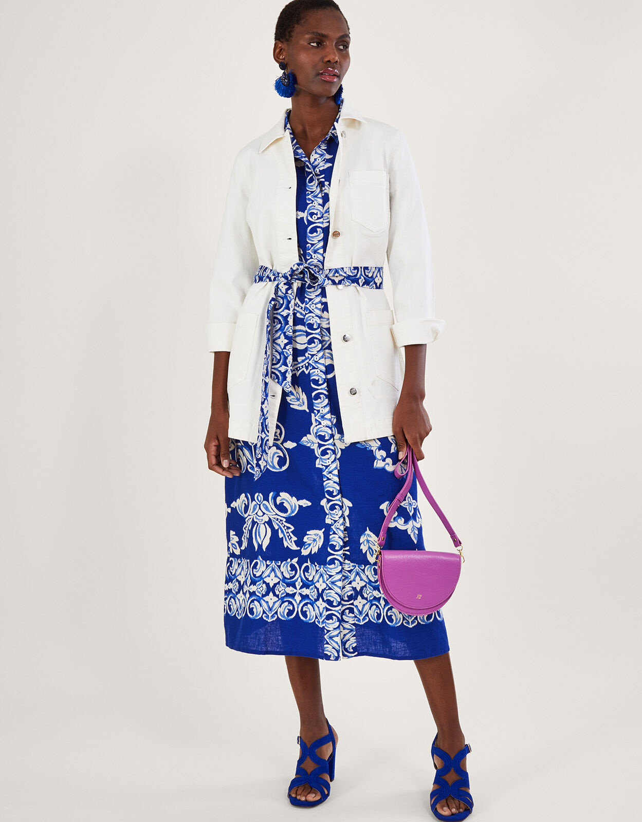 Print Shirt Dress in Linen Blend Blue Day Dresses Monsoon UK