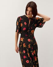 Fallon Floral Print Lace Midi Dress, Black (BLACK), large