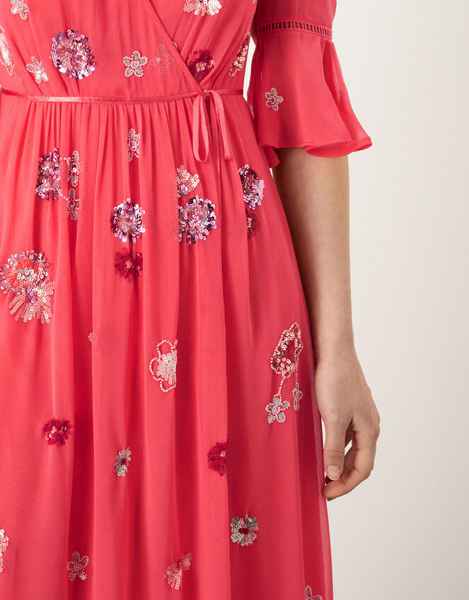 Aimee Embellished Wrap Dress, Orange (PEACH), large