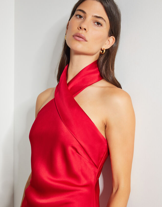 Jodie Halter Satin Maxi Dress, Red (RED), large