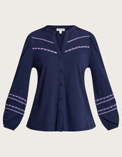 Talia Embroidered Tape Shirt, Blue (NAVY), large