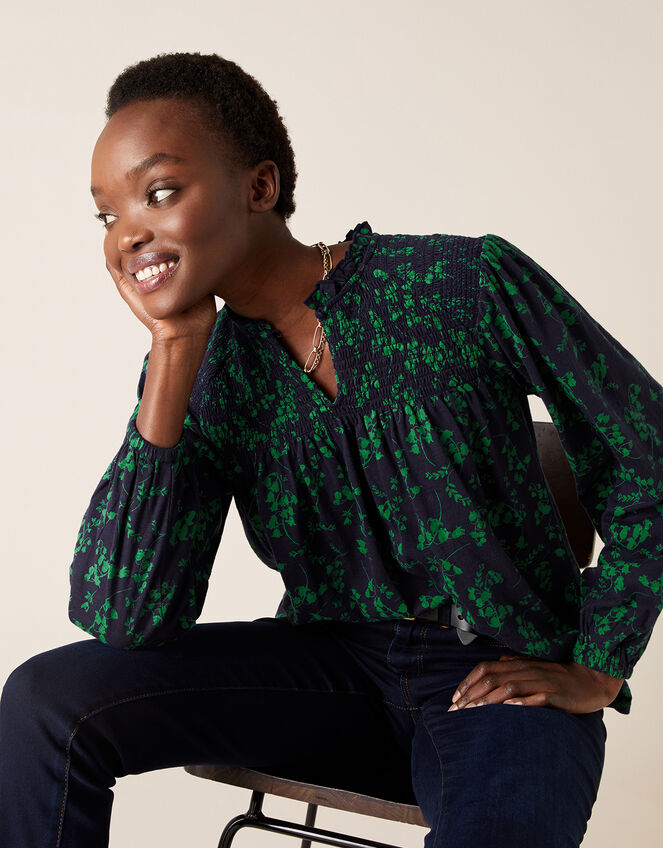 Ava Floral Long Sleeve Top, Blue (NAVY), large