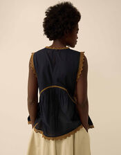 East Winnie Broderie Cotton Top, Blue (NAVY), large