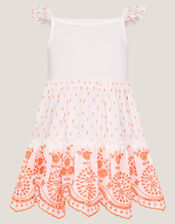 Baby Broderie Tiered Cotton Sundress, Orange (ORANGE), large