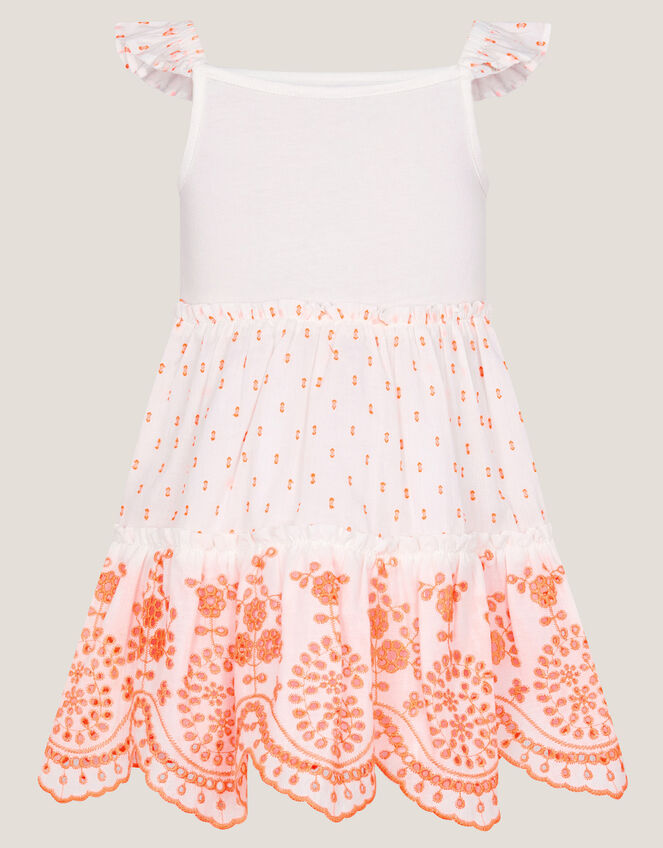 Baby Broderie Tiered Cotton Sundress, Orange (ORANGE), large
