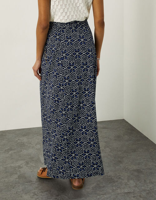 Geometric Print Jersey Maxi Skirt, Blue (BLUE), large