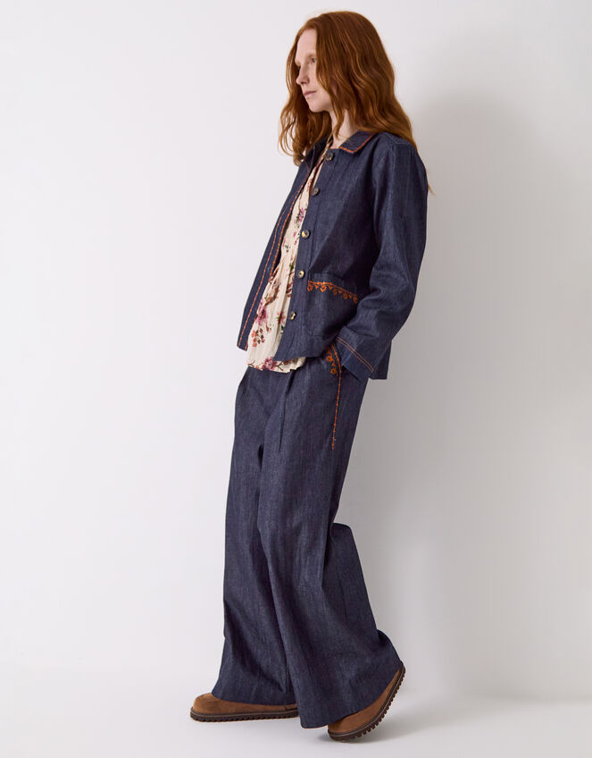 Easy Jayla Embroidered Denim Shirt Jacket, Blue (NAVY), large