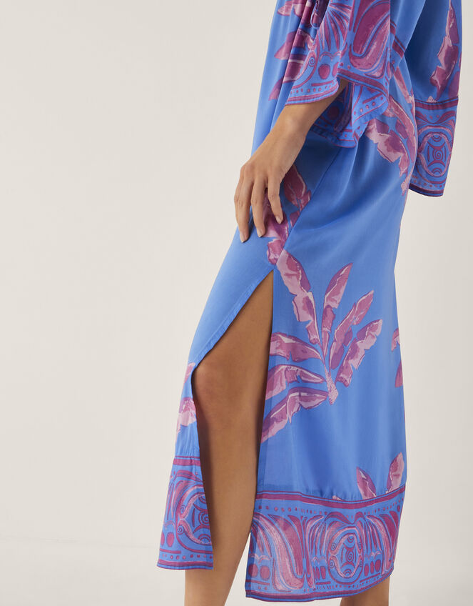 Pamela Palm Print Kaftan Dress, Blue (BLUE), large