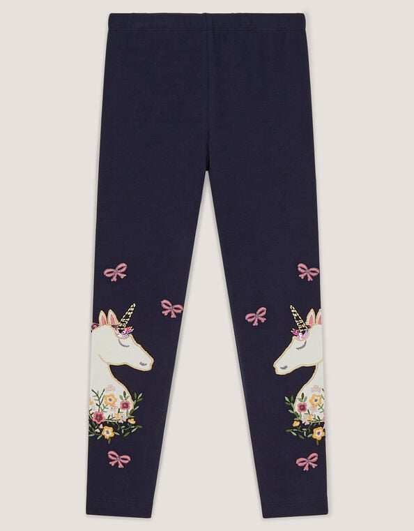 Embroidered Unicorn Leggings, Blue (NAVY), large