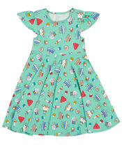 Frugi Morwenna Print Skater Dress, Green (GREEN), large