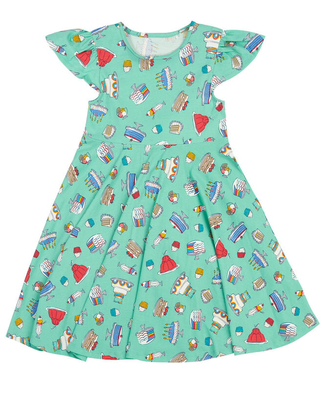 Frugi Morwenna Print Skater Dress, Green (GREEN), large