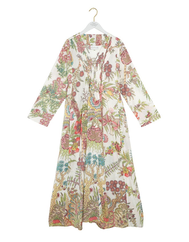 One Hundred Stars Boho Garden Print Midi Dress, Natural (ECRU), large