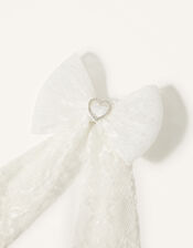 Lacey Diamante Long Tie Bow Hair Clip, , large