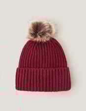 Dede Faux Fur Bobble Beanie Hat, Red (BURGUNDY), large
