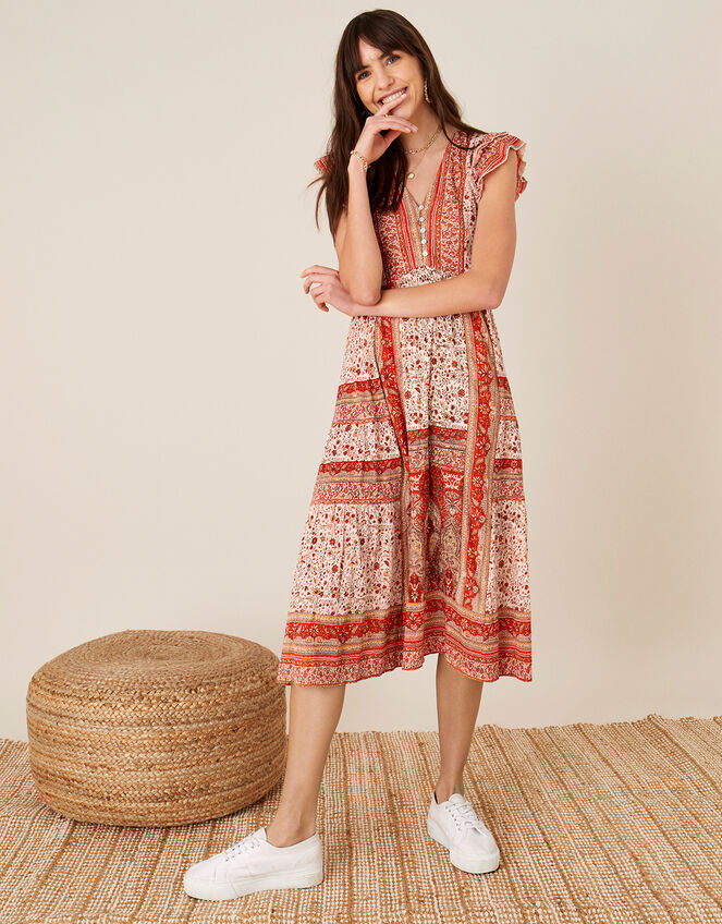 Heli Heritage Print Jersey Midi Dress, Orange (ORANGE), large