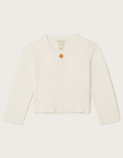 Baby Crochet Chenille Cardigan, Ivory (IVORY), large