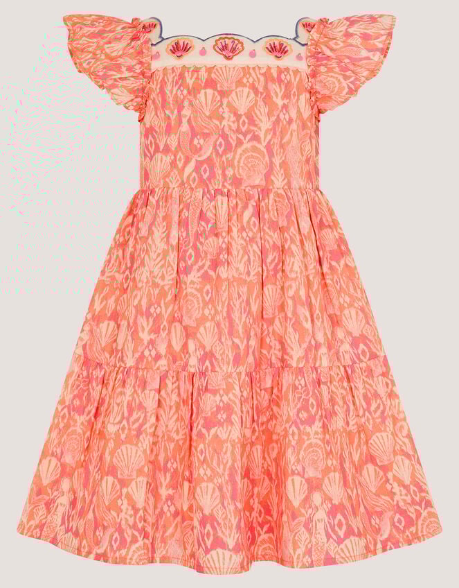 Embroidered Shell Print Dress, Pink (PINK), large