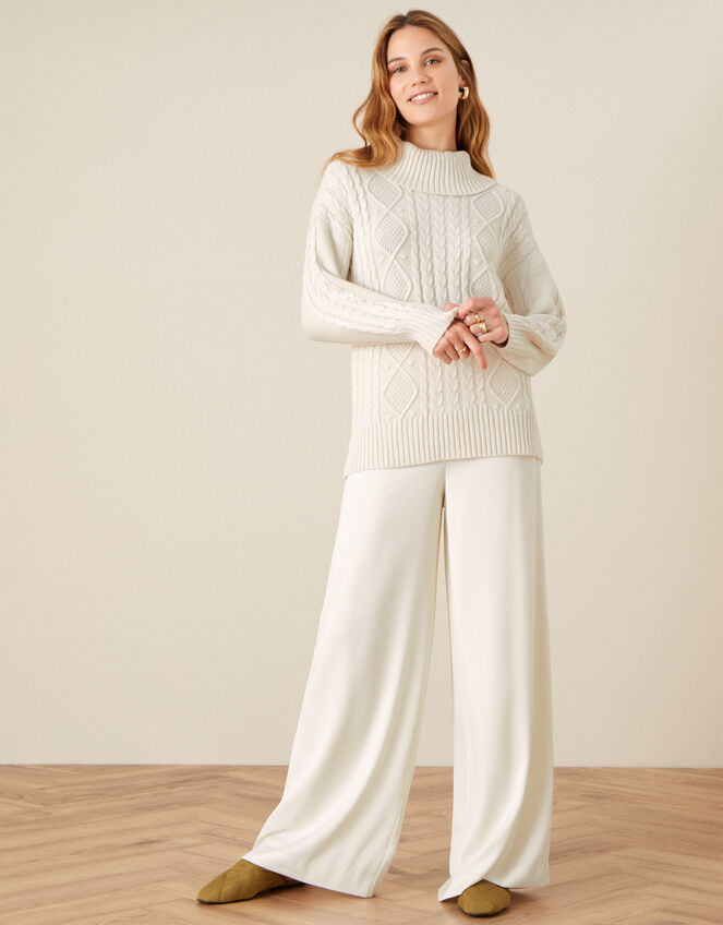 Ida Cable Cowl Neck Jumper, Ivory (IVORY), large