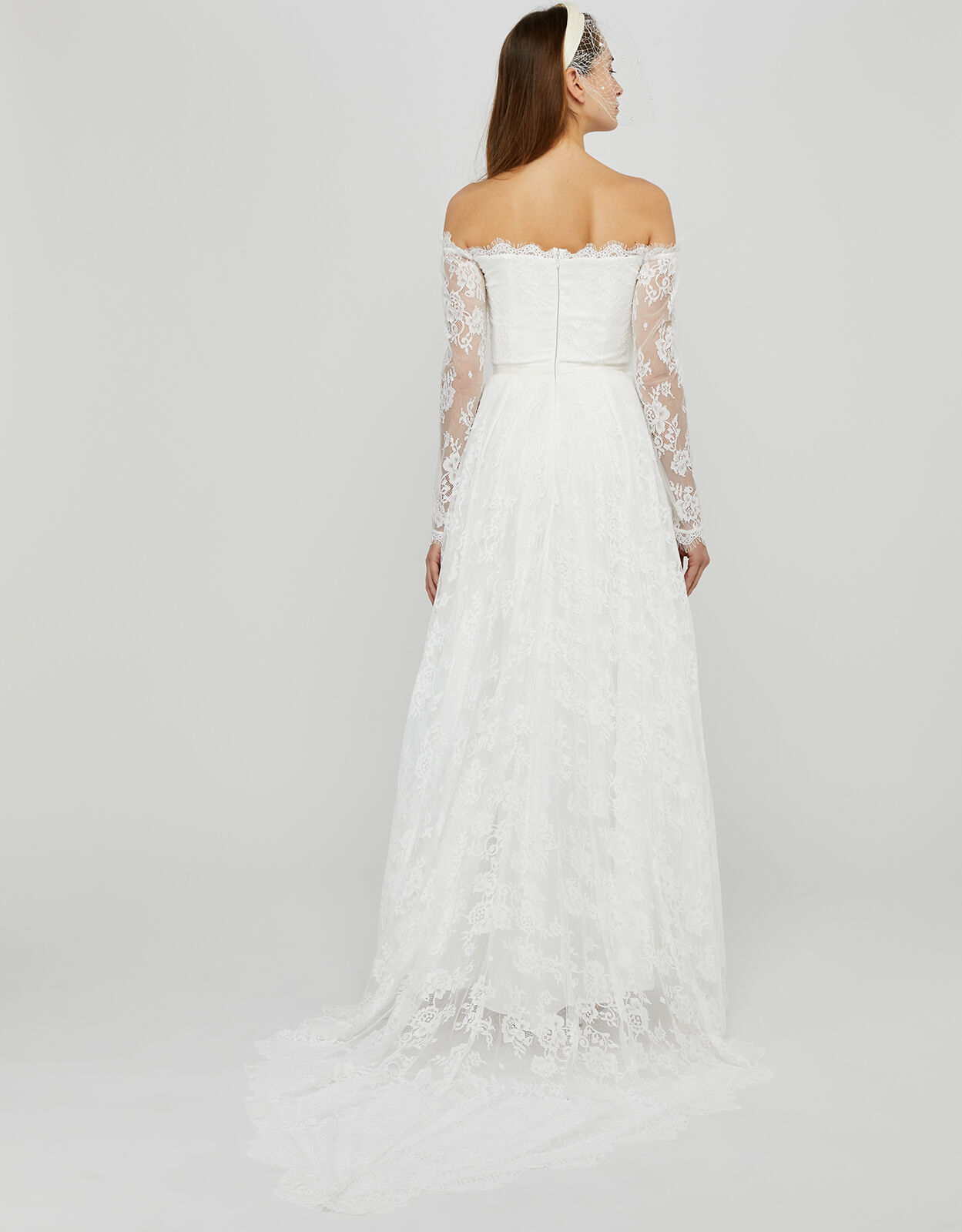 bardot lace wedding dress