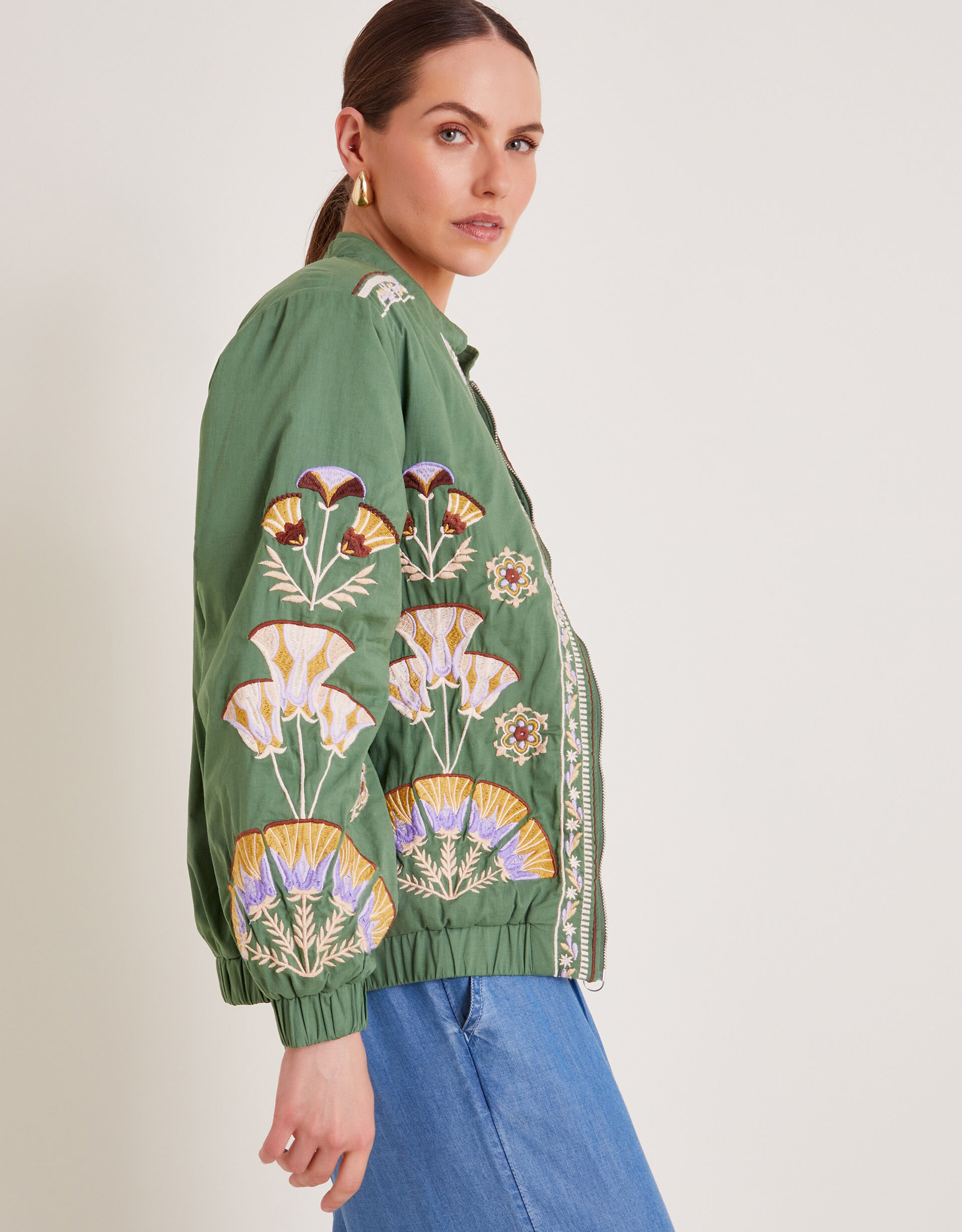 Cristina Embroidered Bomber Jacket Green