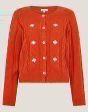Enya Floral Cable Knit Cardigan, Orange (ORANGE), large