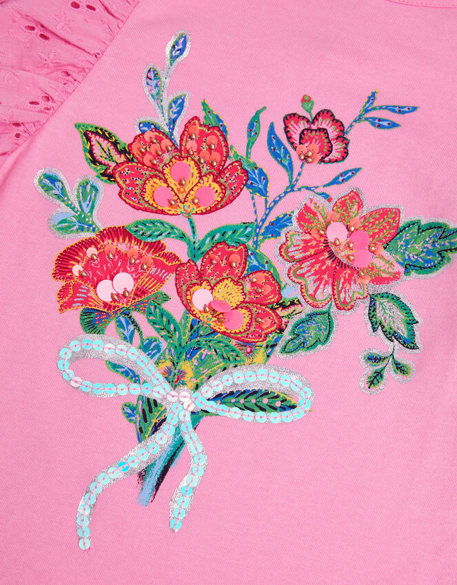 Floral Bouquet Broderie Frill Top, Pink (PINK), large