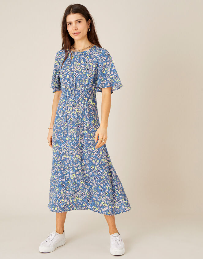 Darella Floral Print Midi Dress Blue | Day Dresses | Monsoon UK.