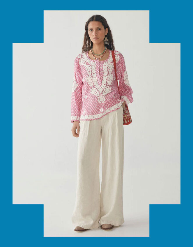 Maison Hotel Embroidered Print Blouse, Pink (PINK), large