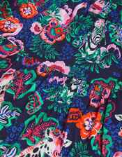 Floral Animal Print Cotton Dress, Blue (NAVY), large